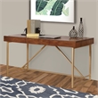 Benjara Wooden Writing Desk w/ Unique Metal Legs-Walnut Brown/Gold