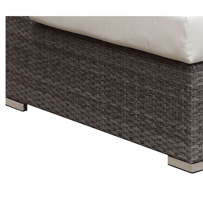 Benjara Faux Rattan Corner Chair with Seat & Back Cushions- Brown & White
