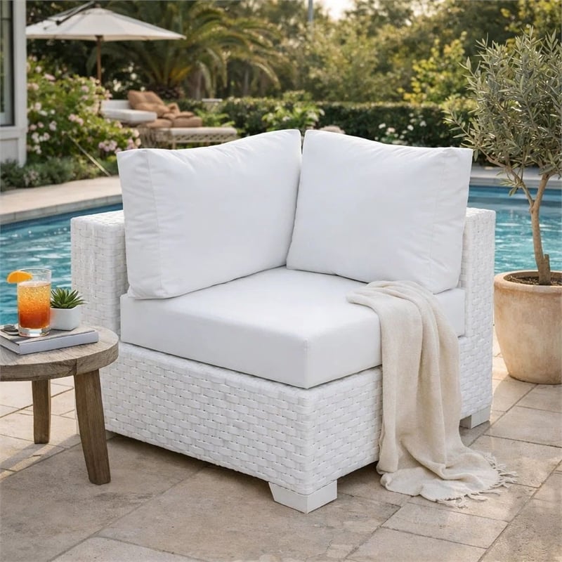 Benjara Faux Polyester and Aluminum Corner Chair with Padded Seat Cushion- White