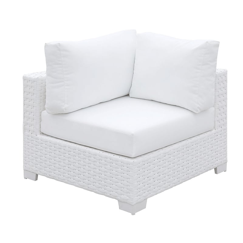 Benjara Faux Polyester and Aluminum Corner Chair with Padded Seat Cushion- White