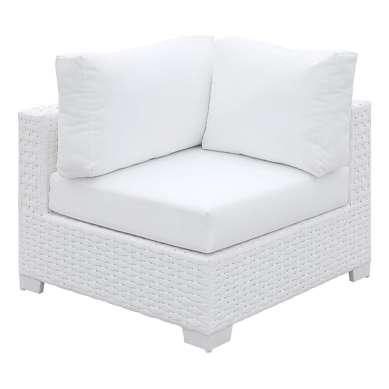 Benjara Faux Polyester and Aluminum Corner Chair with Padded Seat Cushion- White
