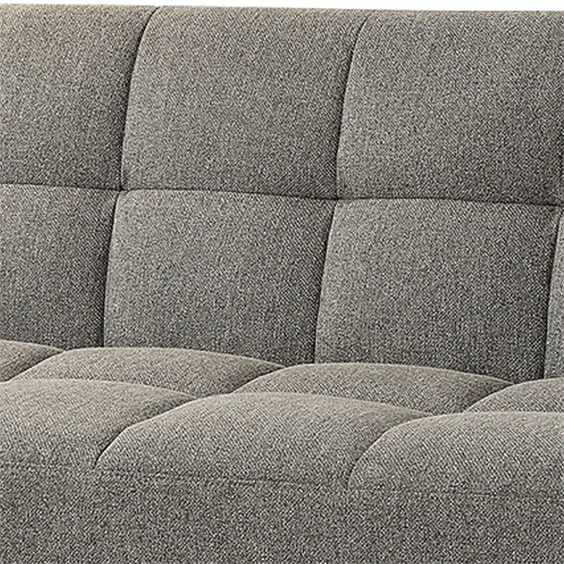 Benjara Fabric Upholstered Tufted Futon Sofa with Angled Wooden Legs- Light Gray