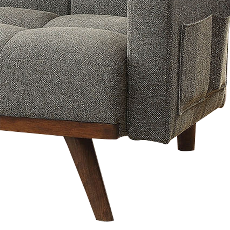 Benjara Fabric Upholstered Tufted Futon Sofa with Angled Wooden Legs- Light Gray