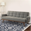 Benjara Fabric Upholstered Tufted Futon Sofa with Angled Wooden Legs- Light Gray