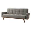 Benjara Fabric Upholstered Tufted Futon Sofa with Angled Wooden Legs- Light Gray