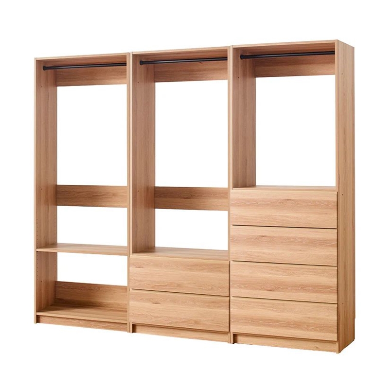 Benjara Dee Walk In Closet- Modular Freestanding Storage 4 Shelf 3 Rods- Brown