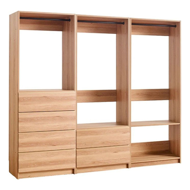 Benjara Dee Walk In Closet- Modular Freestanding Storage 4 Shelf 3 Rods- Brown