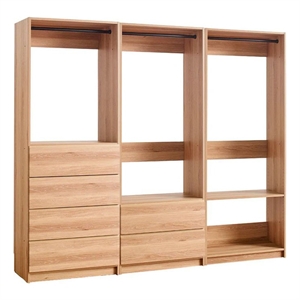 Benjara Dee Walk In Closet- Modular Freestanding Storage 4 Shelf 3 Rods- Brown