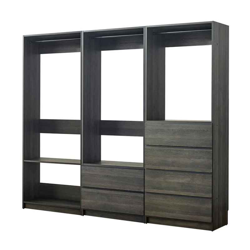 Benjara Dee Walk In Closet- Modular Freestanding Storage 4 Shelf 3 Rods- Black