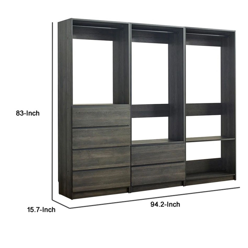 Benjara Dee Walk In Closet- Modular Freestanding Storage 4 Shelf 3 Rods- Black