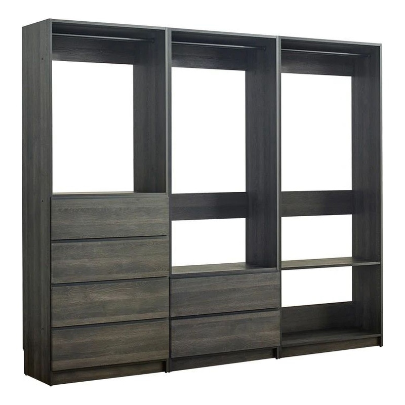Benjara Dee Walk In Closet- Modular Freestanding Storage 4 Shelf 3 Rods- Black