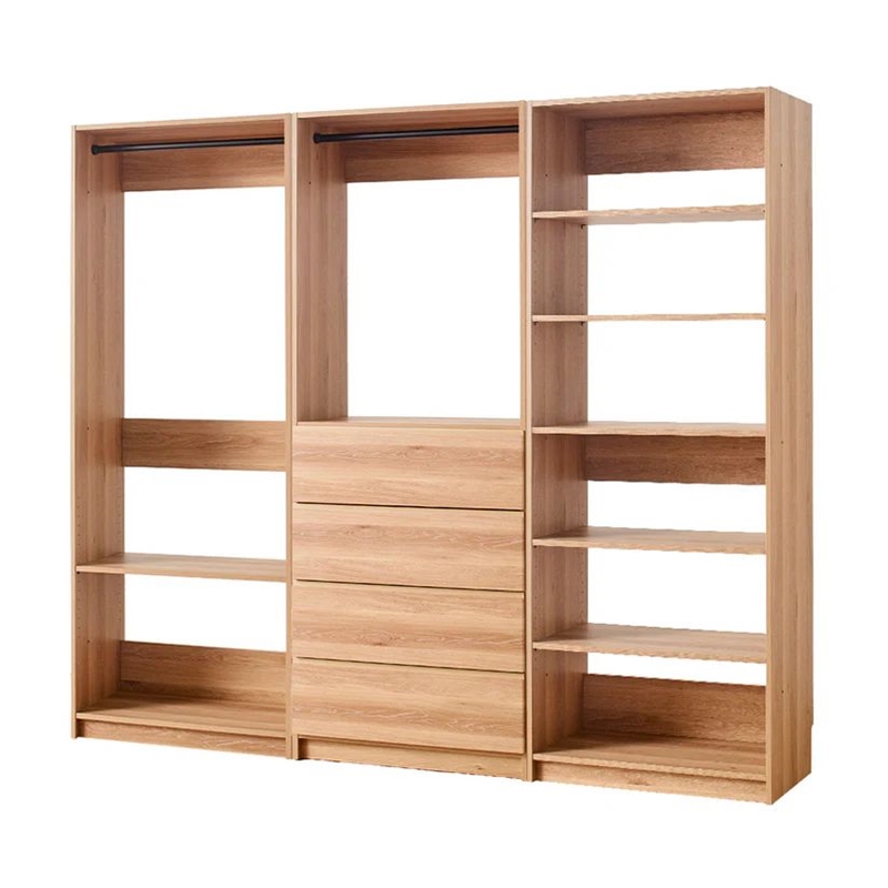 Benjara Dee Walk In Closet- Modular Freestanding Storage 9 Shelf 2 Rods Brown