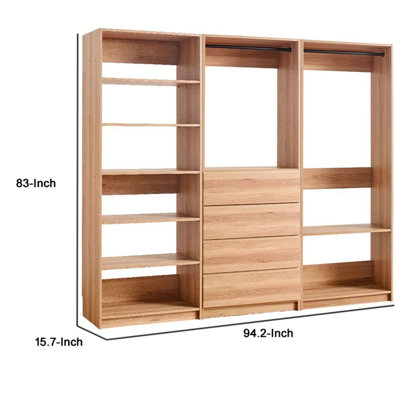 Benjara Dee Walk In Closet- Modular Freestanding Storage 9 Shelf 2 Rods Brown