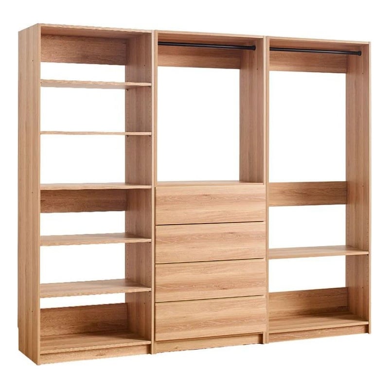 Benjara Dee Walk In Closet- Modular Freestanding Storage 9 Shelf 2 Rods Brown