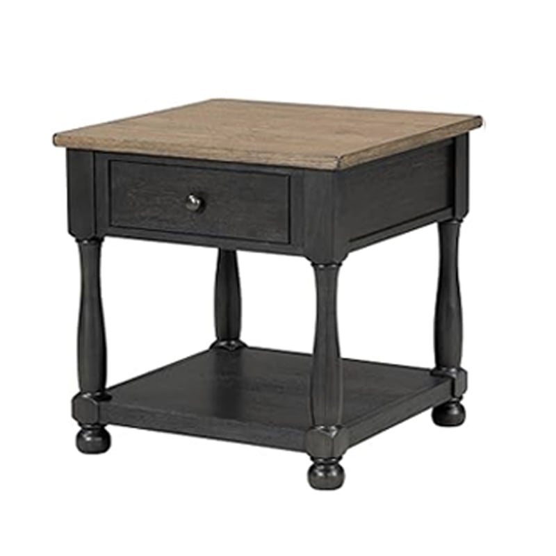 Benjara Ginie 5pc Queen Bedroom Set- USB Bedside Table- Black Rustic Oak Brown