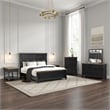 Benjara Ginie 5pc Queen Bedroom Set- USB Bedside Table- Black Rustic Oak Brown