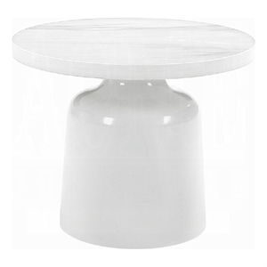Benjara 22&quot Zayn Round End Table with Pedestal Base- White Faux Marble