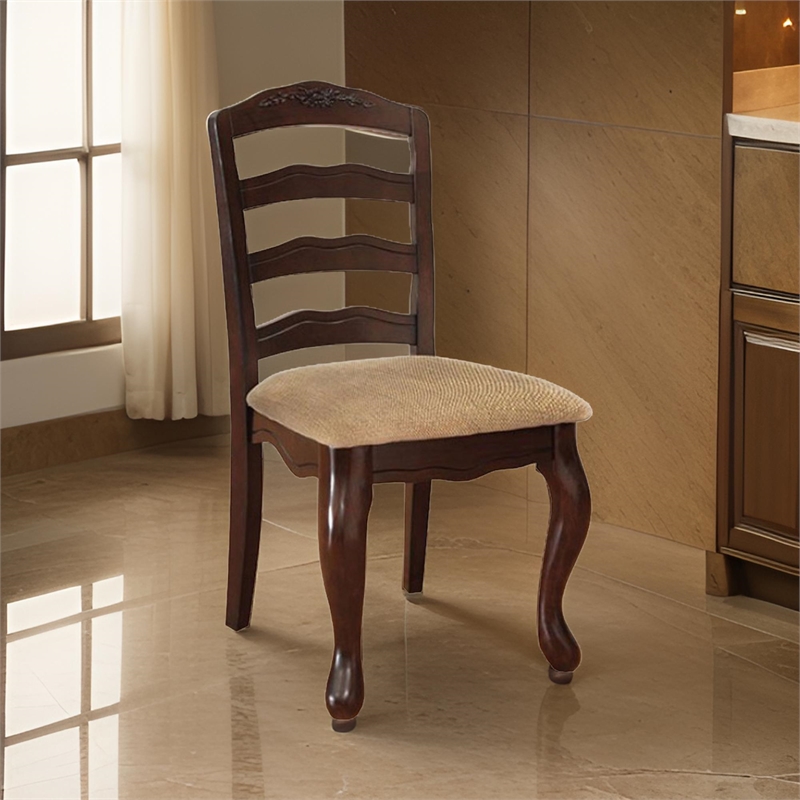 Benjara Townsville Cottage Side Chair- Dark Walnut Finish (Set of 2)