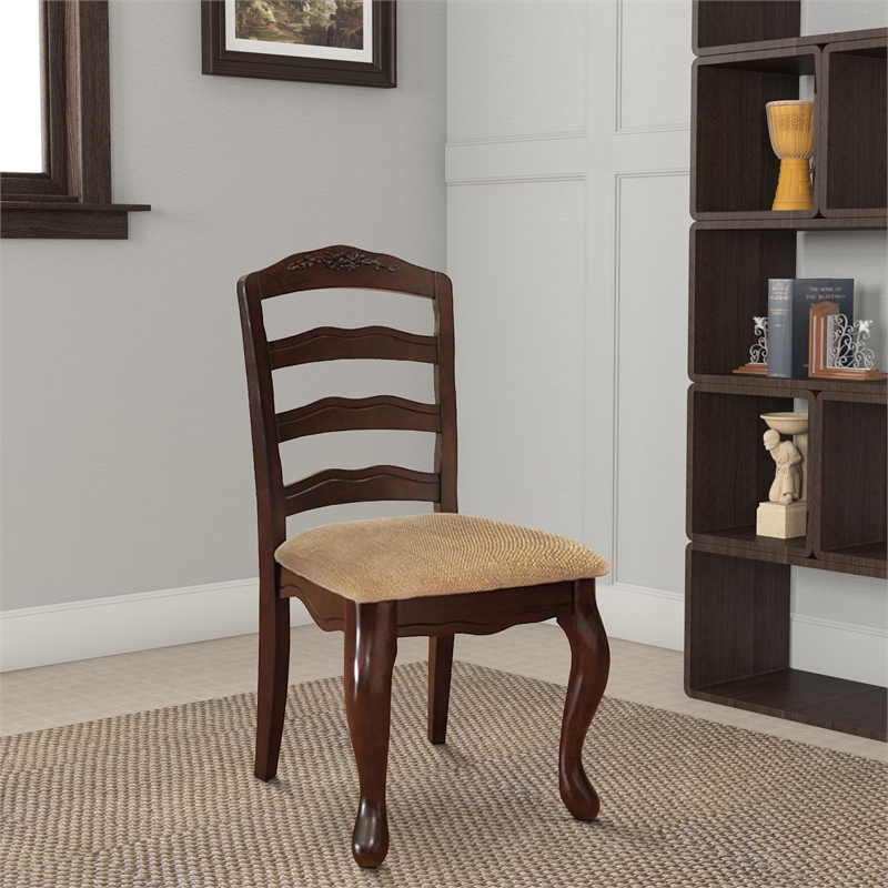 Benjara Townsville Cottage Side Chair- Dark Walnut Finish (Set of 2)