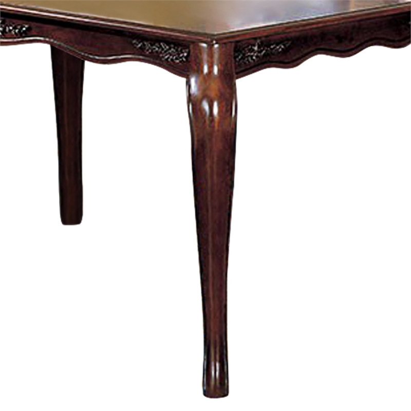 Benjara Wooden Dining Table with Floral Carved Accents and Cabriole Legs- Brown