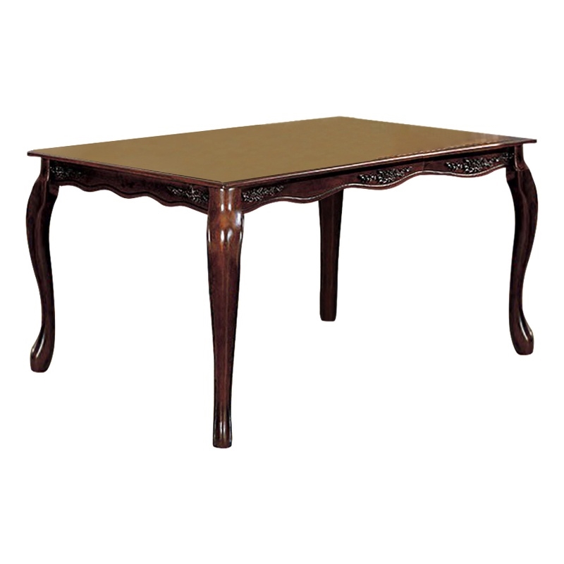 Benjara Wooden Dining Table with Floral Carved Accents and Cabriole Legs- Brown
