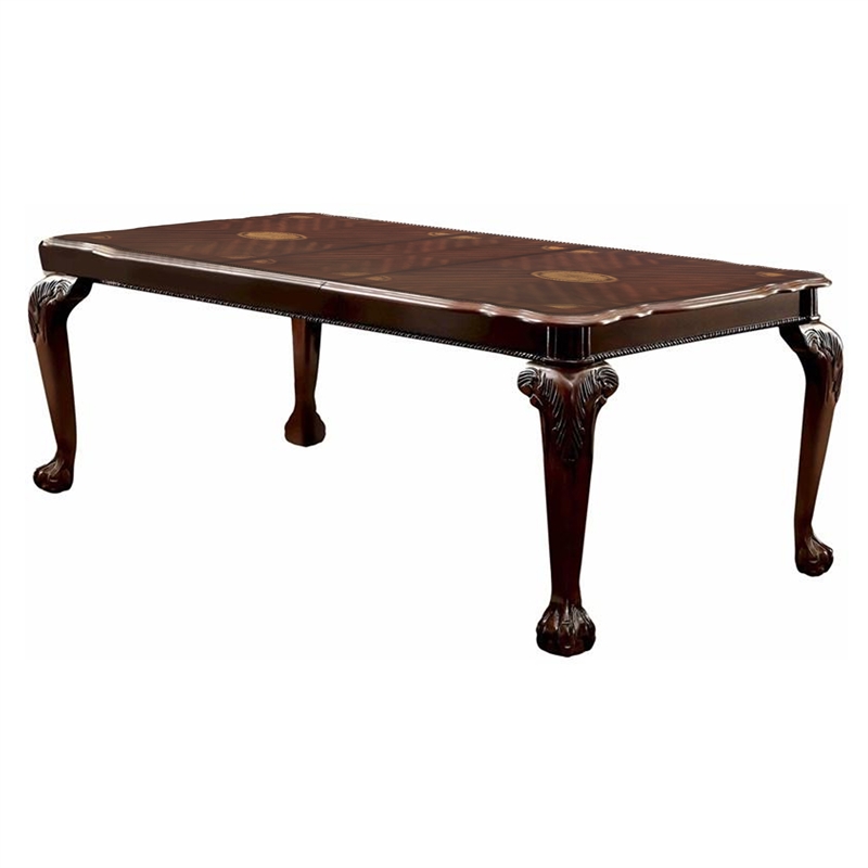 Benjara Rectangular Wooden Dining Table w/ Extendable Leaf- Cherry Brown