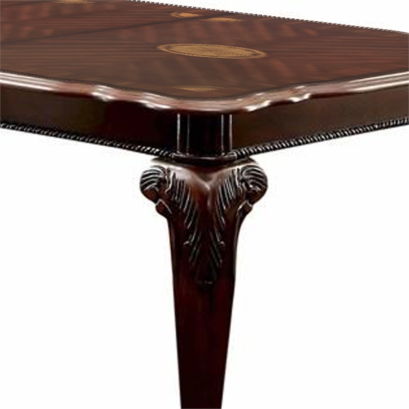 Benjara Rectangular Wooden Dining Table w/ Extendable Leaf- Cherry Brown