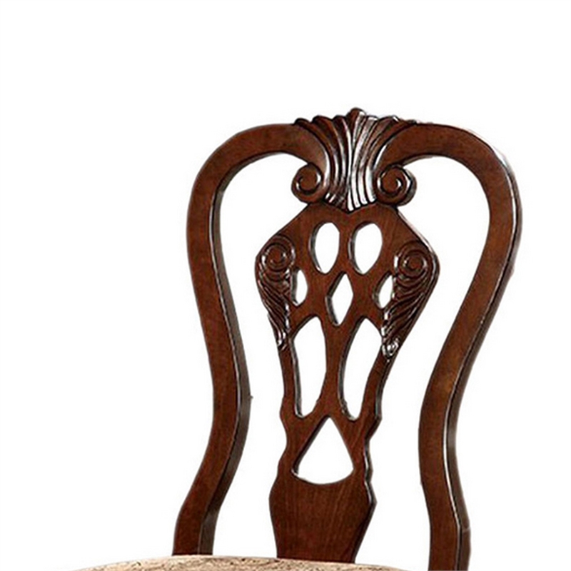 Benjara Elana Traditional Side Chair With fabric- Brown Cherry Finish (Set of 2)
