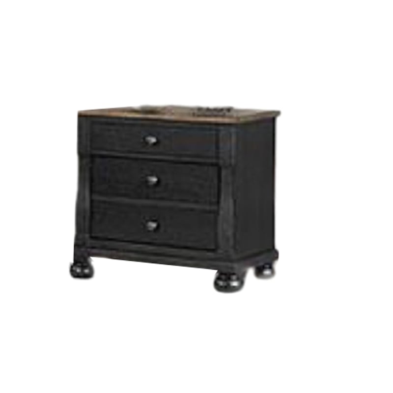 Benjara Ginie 5pc Queen Bedroom Set- USB Nightstand- Black Rustic Oak Brown