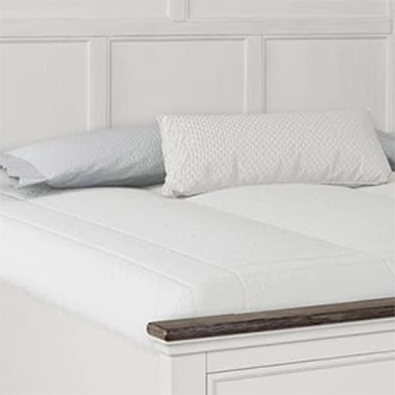 Benjara Hamps King Size Bed- 2 Drawers- White and Dark Brown Solid Wood Frame