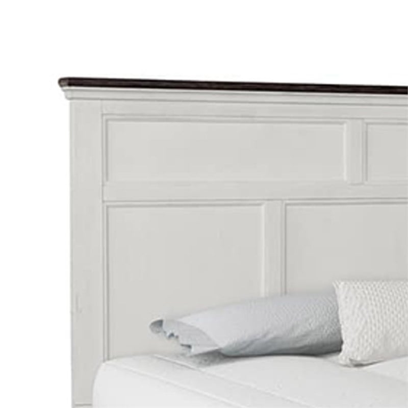 Benjara Hamps King Size Bed- 2 Drawers- White and Dark Brown Solid Wood Frame