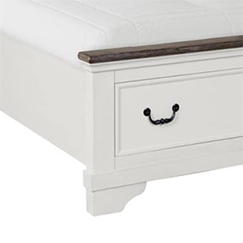 Benjara Hamps King Size Bed- 2 Drawers- White and Dark Brown Solid Wood Frame