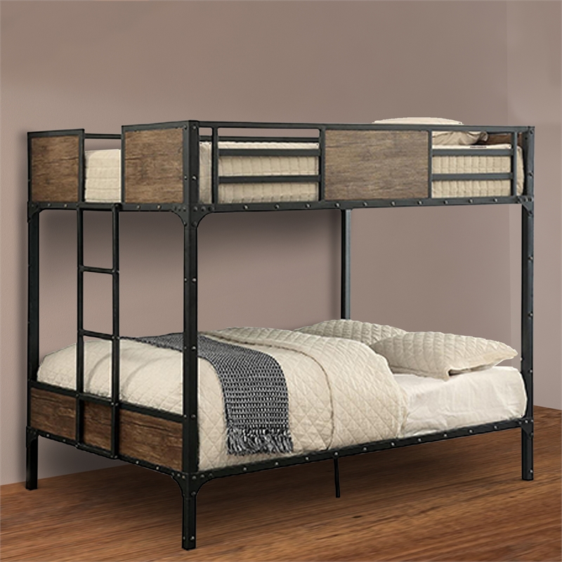 Benjara Wooden & Metal Frame Full/Full Size Bunk Bed- Black