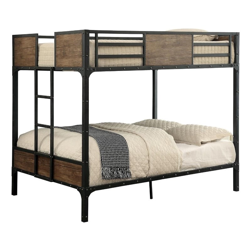 Benjara Wooden & Metal Frame Full/Full Size Bunk Bed- Black
