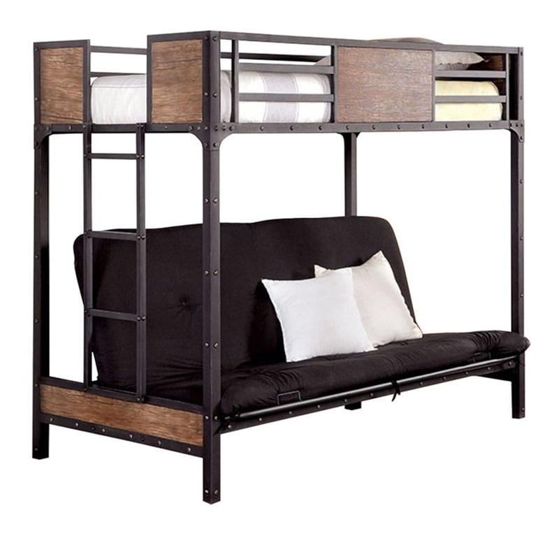 Benjara Wooden & Metal Twin Futon Base Bunk Bed- Black