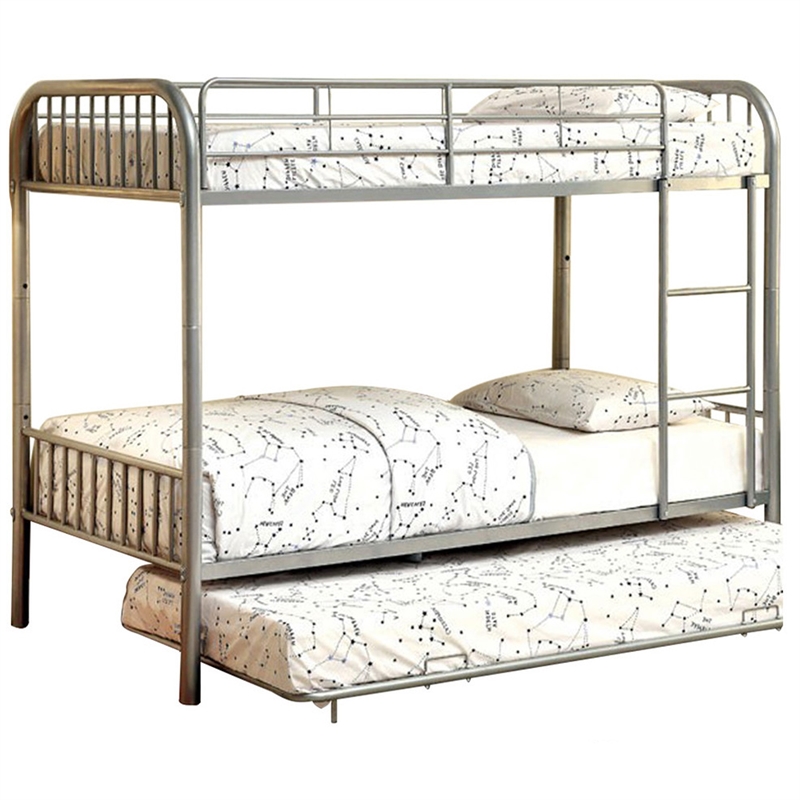Benjara Elegant Metal Twin/Twin Bunk Bed- Silver