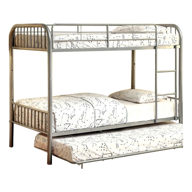 Benjara Elegant Metal Twin/Twin Bunk Bed- Silver