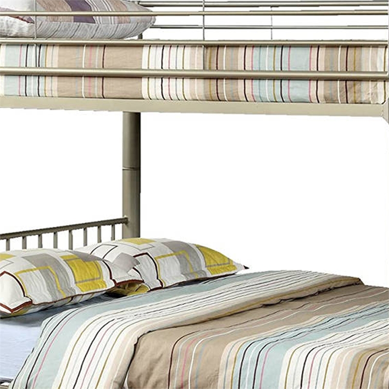 Benjara Full Size Metal Bunk Bed With moveable ladder- Gold