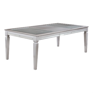 Benjara Wooden Dining Table With Beveled Mirror Insert- Silver and Clear