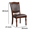 Benjara Wooden Side Chair with Leatherette Cushioned Seating- Brown (Set of 2)