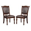 Benjara Wooden Side Chair with Leatherette Cushioned Seating- Brown (Set of 2)