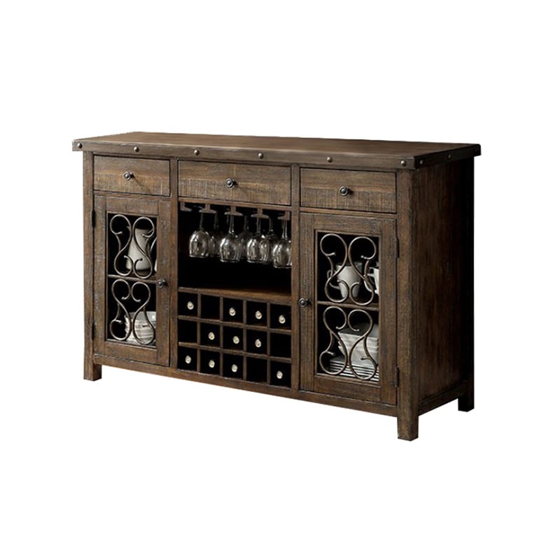 Benjara Wooden Server with Wine Holder- Brown