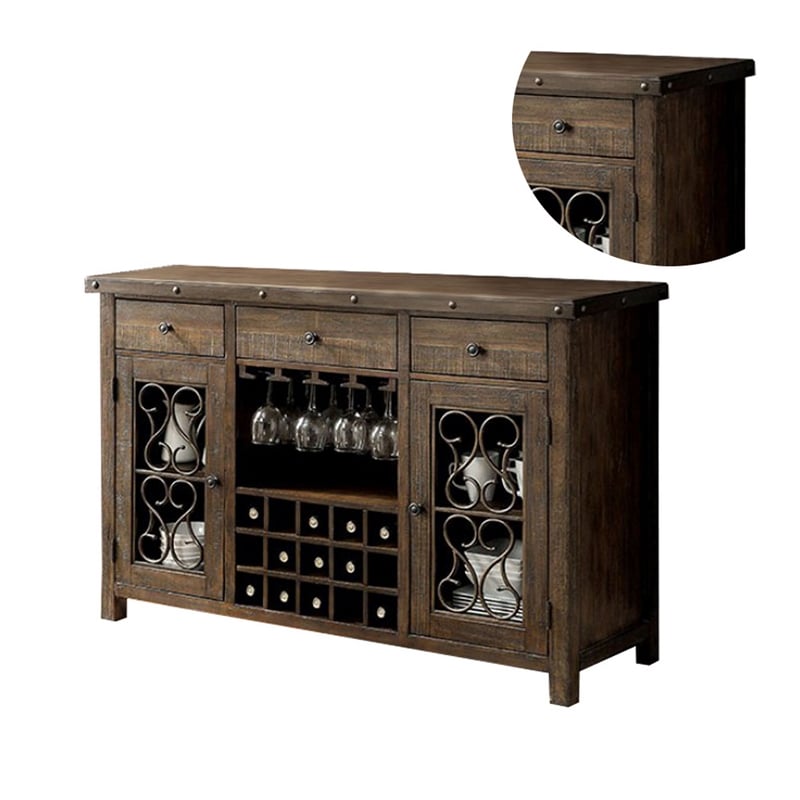 Benjara Wooden Server with Wine Holder- Brown