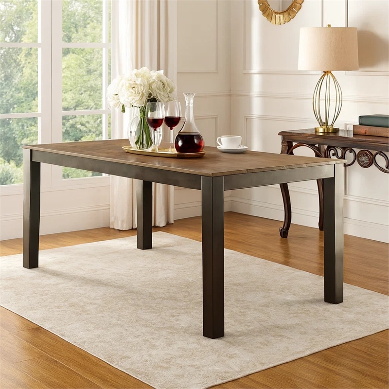 Benjara Marshall Transitional Style Dining Table- Rustic Oak Finish