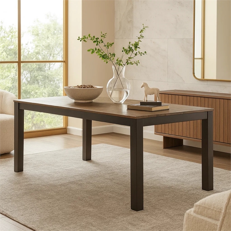 Benjara Marshall Transitional Style Dining Table- Rustic Oak Finish