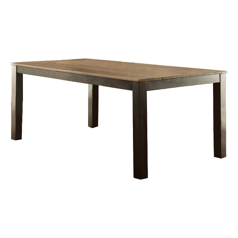 Benjara Marshall Transitional Style Dining Table- Rustic Oak Finish