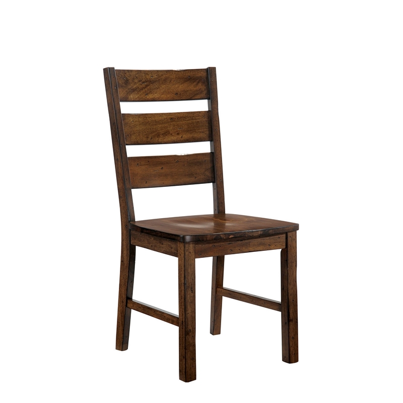 Benjara Wooden Side Chair With Block Legs- Brown- Pack Of Two