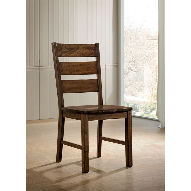 Benjara Wooden Side Chair With Block Legs- Brown- Pack Of Two