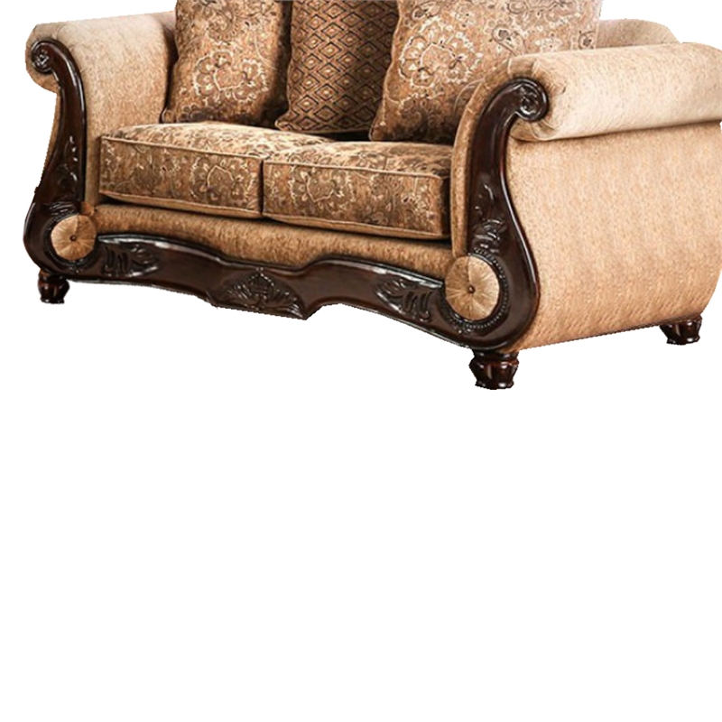 Benjara Nicanor Sophisticated Wondrous Love Seat- Gold & Brown