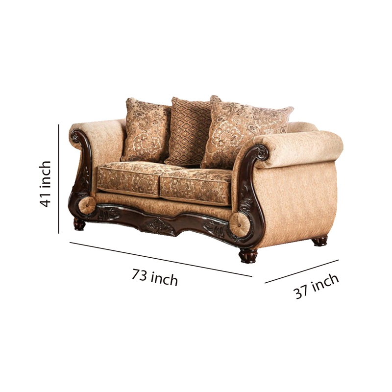 Benjara Nicanor Sophisticated Wondrous Love Seat- Gold & Brown